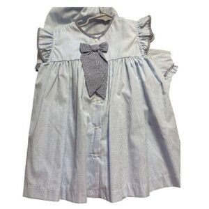 LuLu BeBe Gingham Set Button Up Back Top Bow & Matching Ruffled Trim Shorts NWT